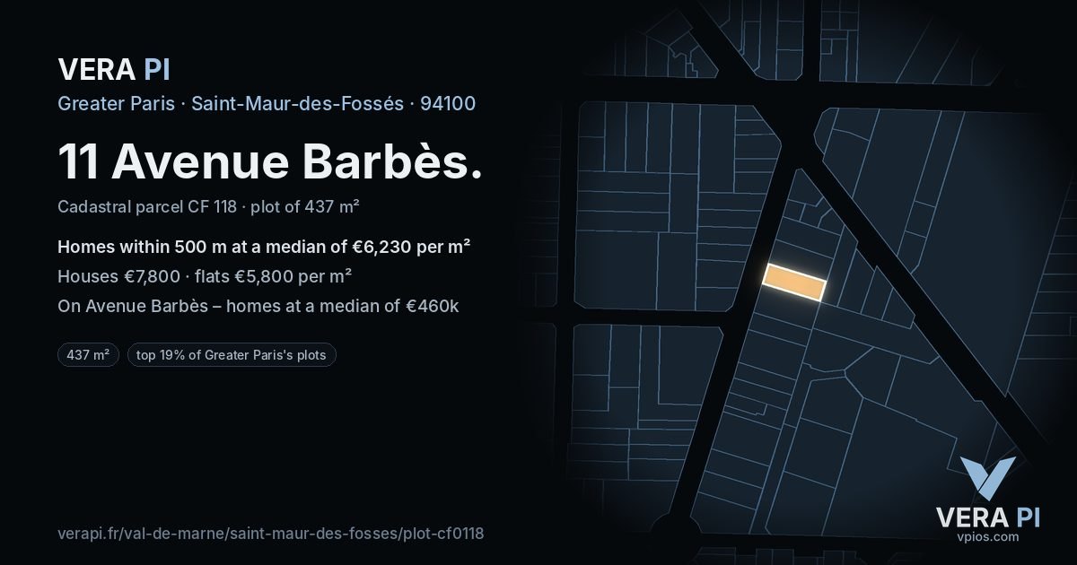 11 Avenue Barbès, Saint-Maur-des-Fossés at night – the plot lit, the parcels around coloured by the prices near them