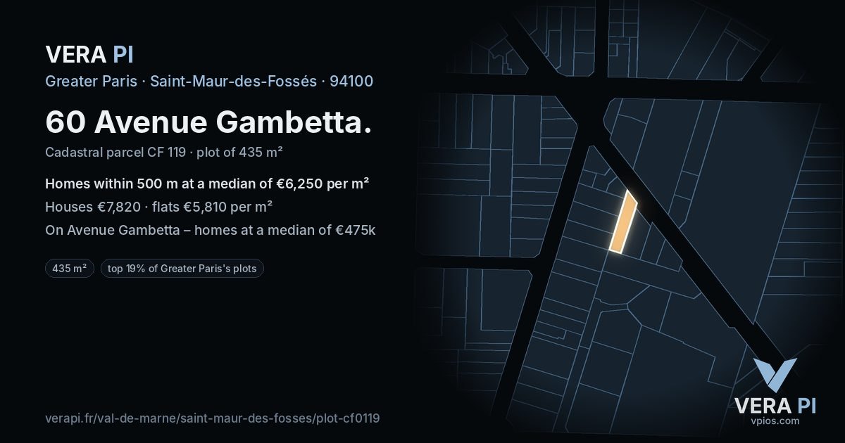 60 Avenue Gambetta, Saint-Maur-des-Fossés at night – the plot lit, the parcels around coloured by the prices near them