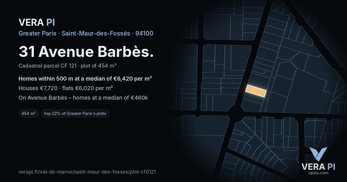 31 Avenue Barbès, Saint-Maur-des-Fossés at night – the plot lit, the parcels around coloured by the prices near them