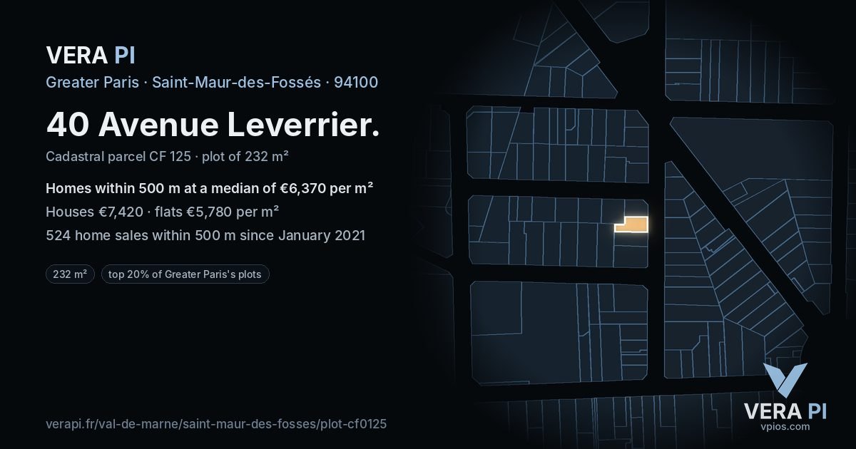 40 Avenue Leverrier, Saint-Maur-des-Fossés at night – the plot lit, the parcels around coloured by the prices near them