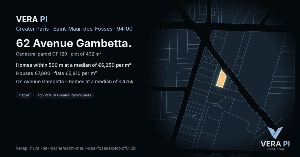 62 Avenue Gambetta, Saint-Maur-des-Fossés at night – the plot lit, the parcels around coloured by the prices near them