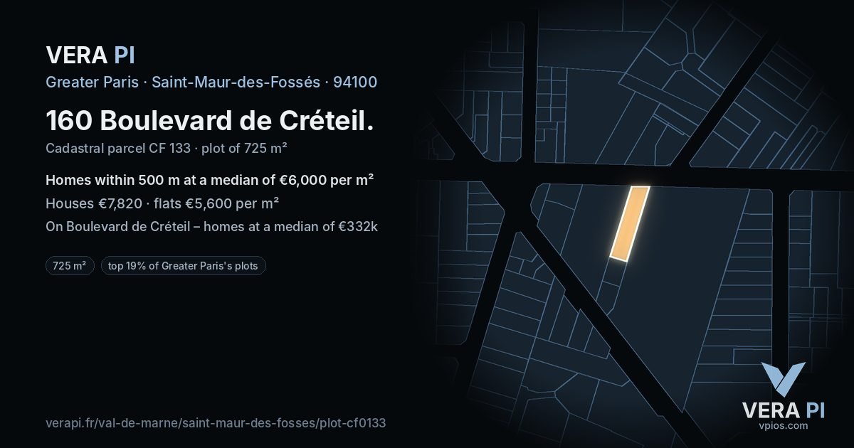 160 Boulevard de Créteil, Saint-Maur-des-Fossés at night – the plot lit, the parcels around coloured by the prices near them