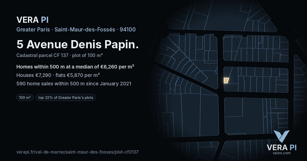 5 Avenue Denis Papin, Saint-Maur-des-Fossés at night – the plot lit, the parcels around coloured by the prices near them