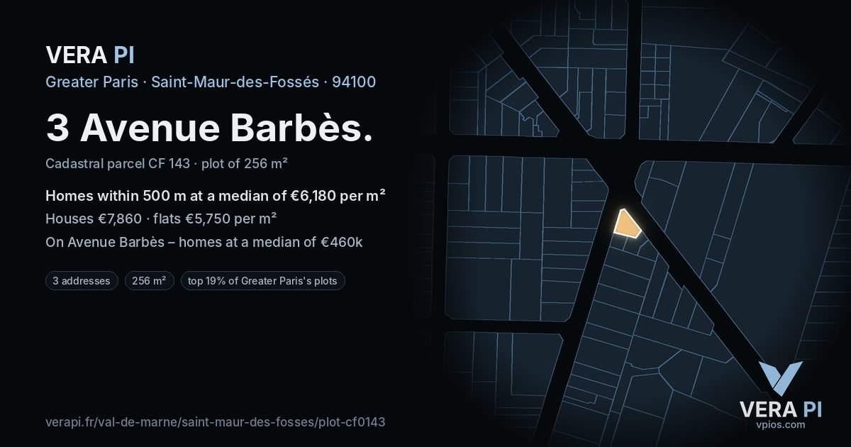 3 Avenue Barbès, Saint-Maur-des-Fossés at night – the plot lit, the parcels around coloured by the prices near them