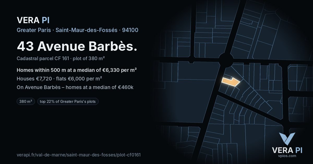 43 Avenue Barbès, Saint-Maur-des-Fossés at night – the plot lit, the parcels around coloured by the prices near them