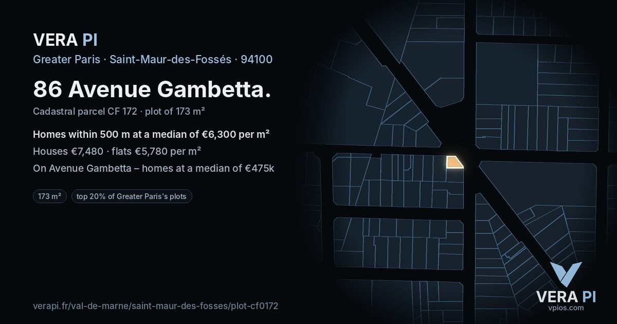 86 Avenue Gambetta, Saint-Maur-des-Fossés at night – the plot lit, the parcels around coloured by the prices near them