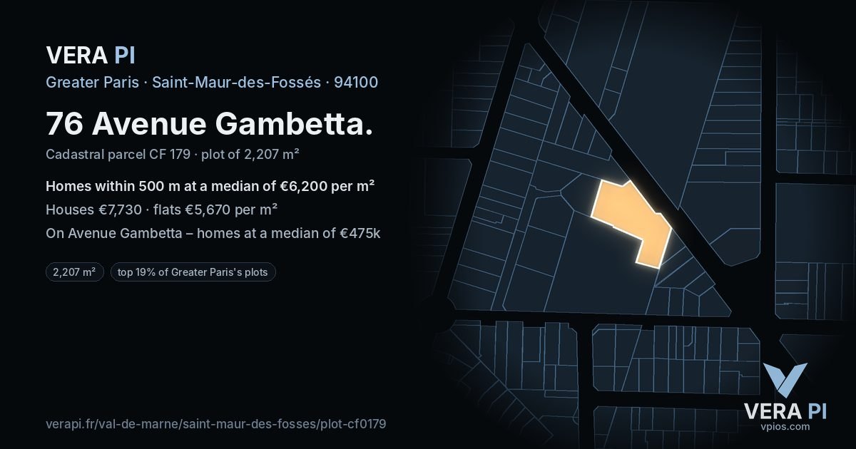 76 Avenue Gambetta, Saint-Maur-des-Fossés at night – the plot lit, the parcels around coloured by the prices near them