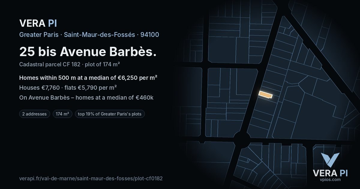 25 bis Avenue Barbès, Saint-Maur-des-Fossés at night – the plot lit, the parcels around coloured by the prices near them