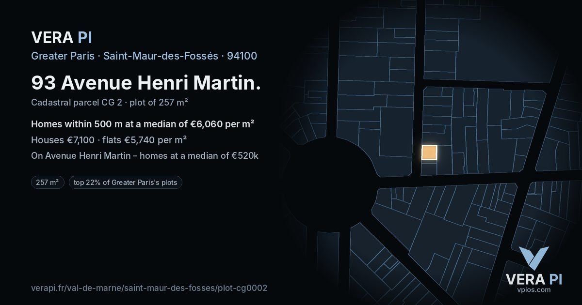 93 Avenue Henri Martin, Saint-Maur-des-Fossés at night – the plot lit, the parcels around coloured by the prices near them