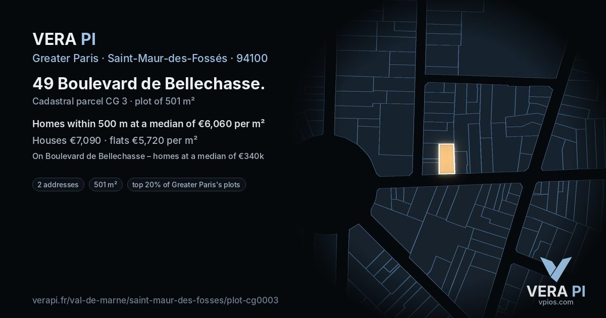 49 Boulevard de Bellechasse, Saint-Maur-des-Fossés at night – the plot lit, the parcels around coloured by the prices near them