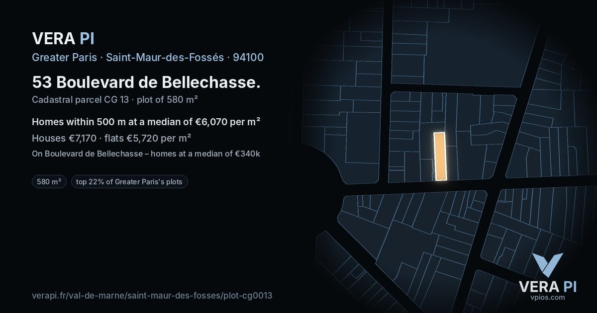 53 Boulevard de Bellechasse, Saint-Maur-des-Fossés at night – the plot lit, the parcels around coloured by the prices near them