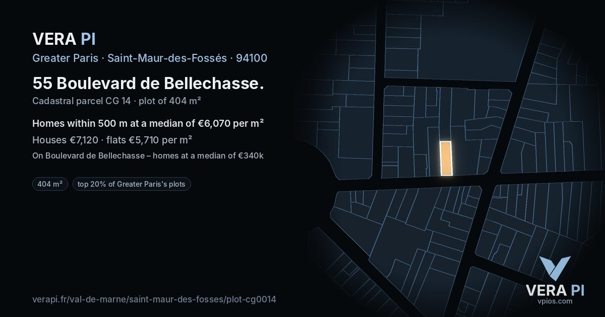 55 Boulevard de Bellechasse, Saint-Maur-des-Fossés at night – the plot lit, the parcels around coloured by the prices near them