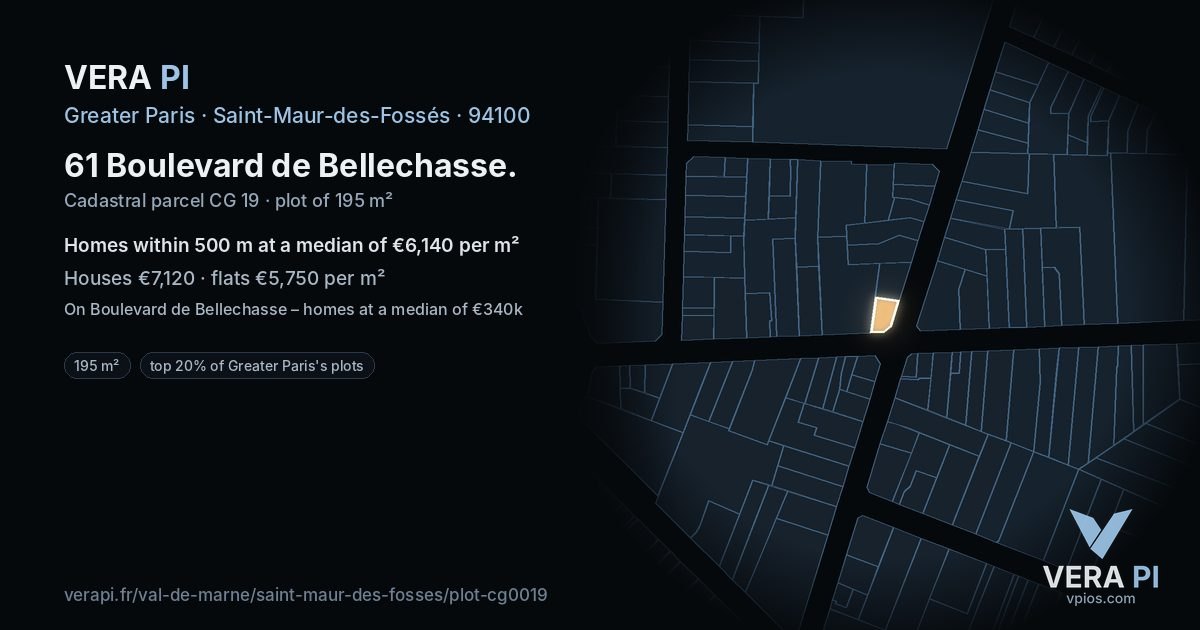 61 Boulevard de Bellechasse, Saint-Maur-des-Fossés at night – the plot lit, the parcels around coloured by the prices near them
