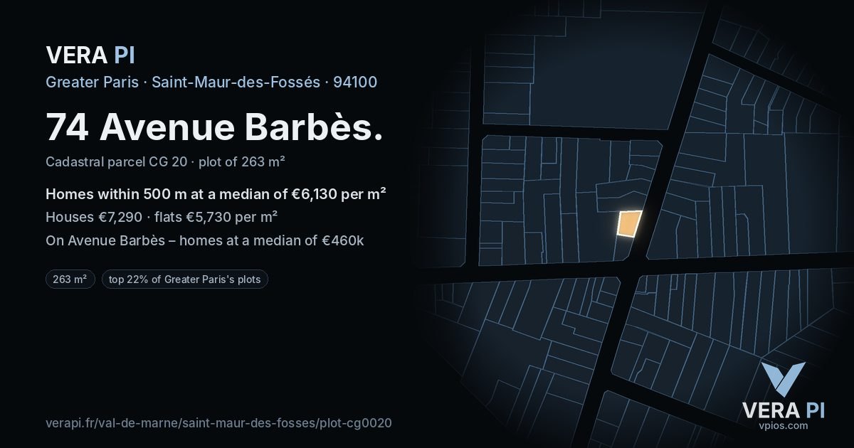 74 Avenue Barbès, Saint-Maur-des-Fossés at night – the plot lit, the parcels around coloured by the prices near them