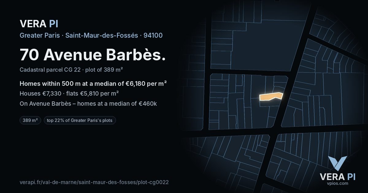 70 Avenue Barbès, Saint-Maur-des-Fossés at night – the plot lit, the parcels around coloured by the prices near them