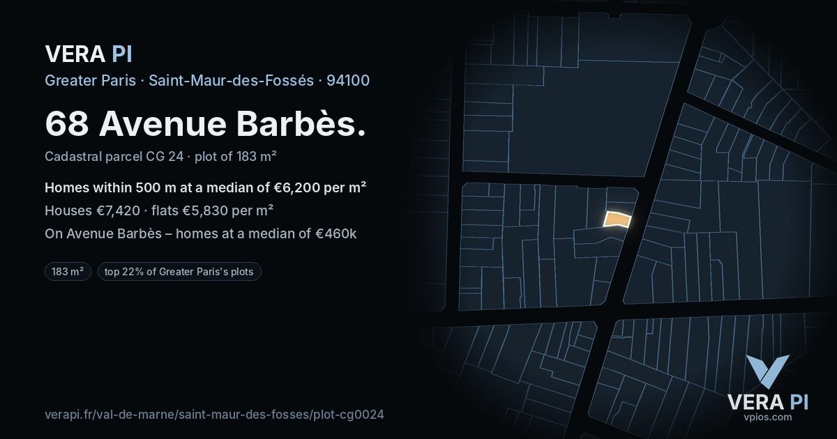 68 Avenue Barbès, Saint-Maur-des-Fossés at night – the plot lit, the parcels around coloured by the prices near them