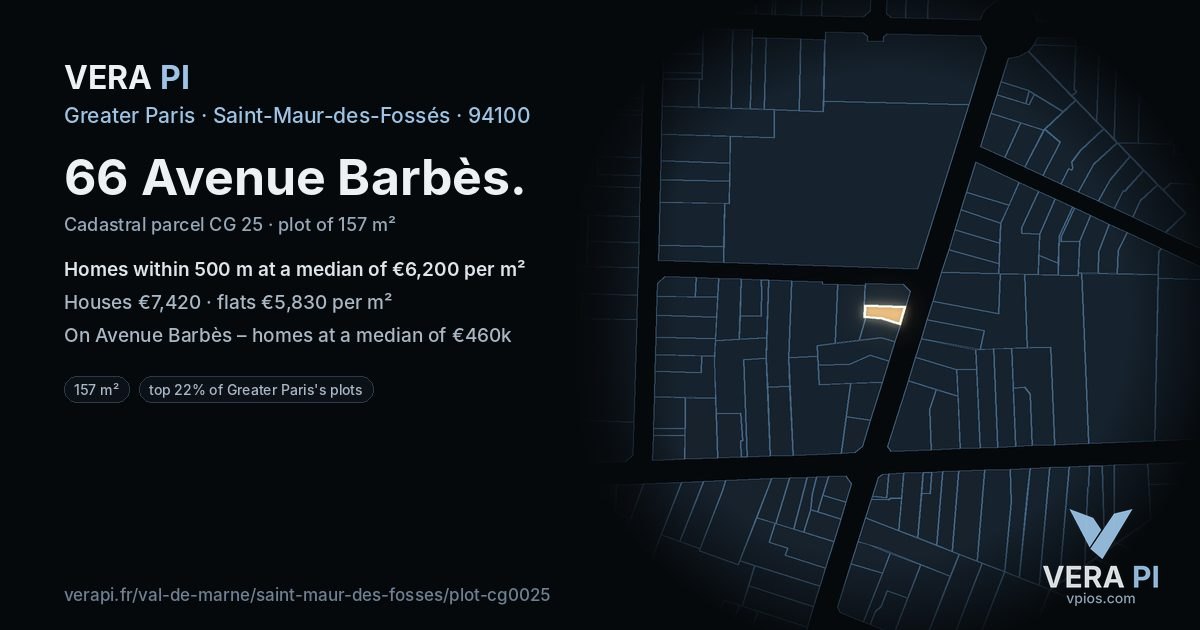 66 Avenue Barbès, Saint-Maur-des-Fossés at night – the plot lit, the parcels around coloured by the prices near them
