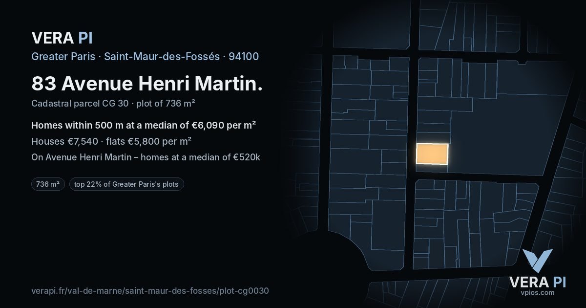 83 Avenue Henri Martin, Saint-Maur-des-Fossés at night – the plot lit, the parcels around coloured by the prices near them