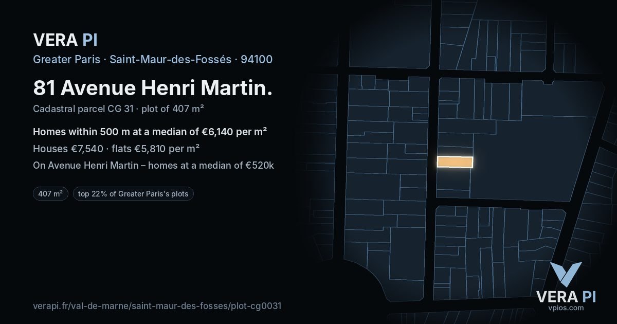 81 Avenue Henri Martin, Saint-Maur-des-Fossés at night – the plot lit, the parcels around coloured by the prices near them