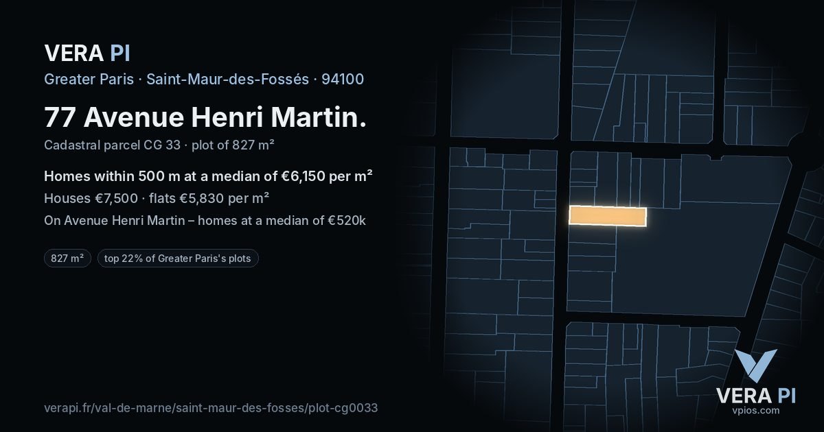 77 Avenue Henri Martin, Saint-Maur-des-Fossés at night – the plot lit, the parcels around coloured by the prices near them