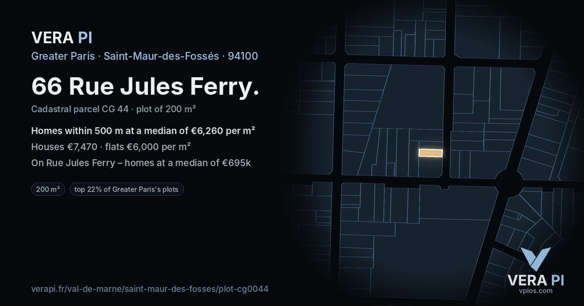 66 Rue Jules Ferry, Saint-Maur-des-Fossés at night – the plot lit, the parcels around coloured by the prices near them