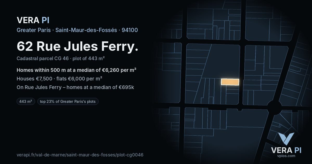 62 Rue Jules Ferry, Saint-Maur-des-Fossés at night – the plot lit, the parcels around coloured by the prices near them