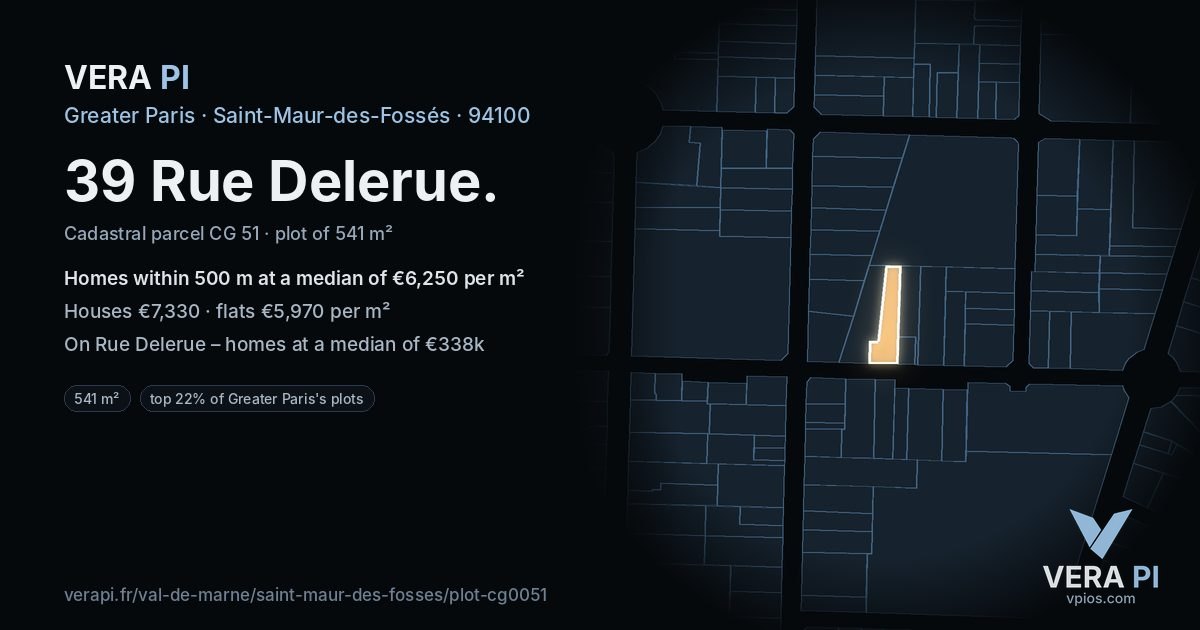 39 Rue Delerue, Saint-Maur-des-Fossés at night – the plot lit, the parcels around coloured by the prices near them