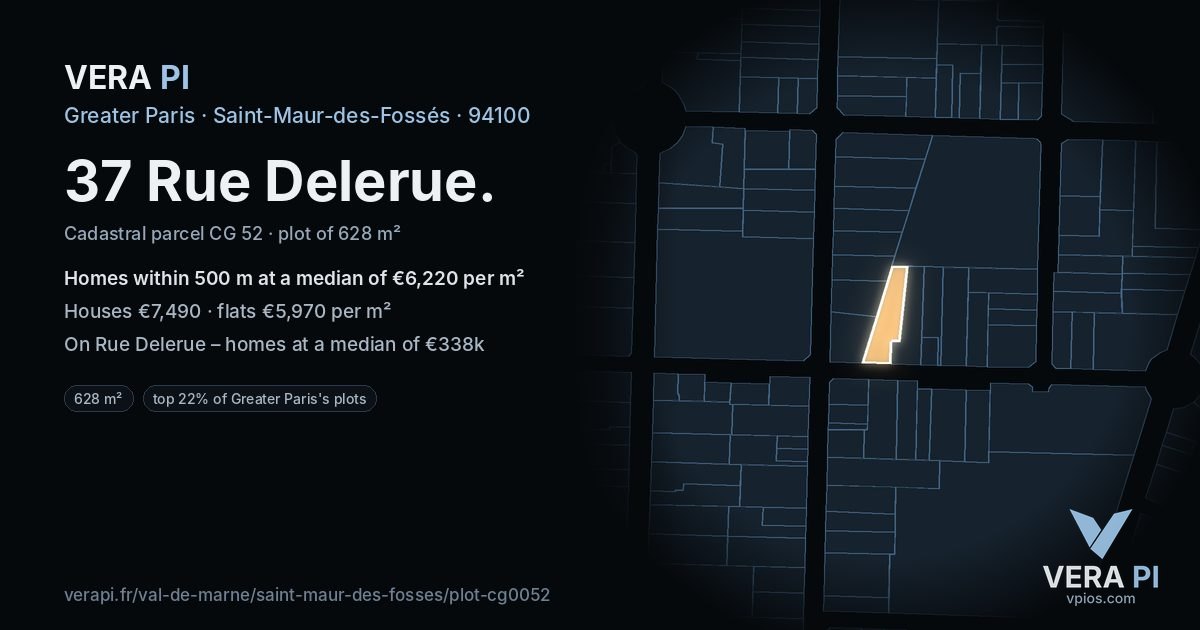 37 Rue Delerue, Saint-Maur-des-Fossés at night – the plot lit, the parcels around coloured by the prices near them