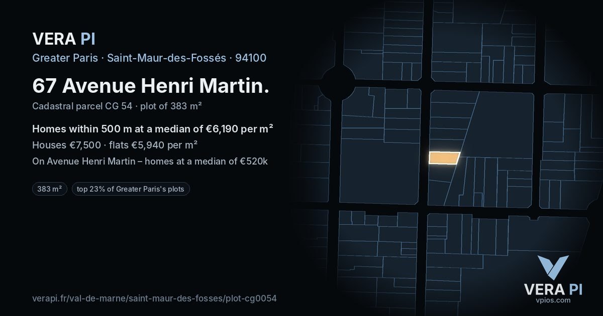 67 Avenue Henri Martin, Saint-Maur-des-Fossés at night – the plot lit, the parcels around coloured by the prices near them