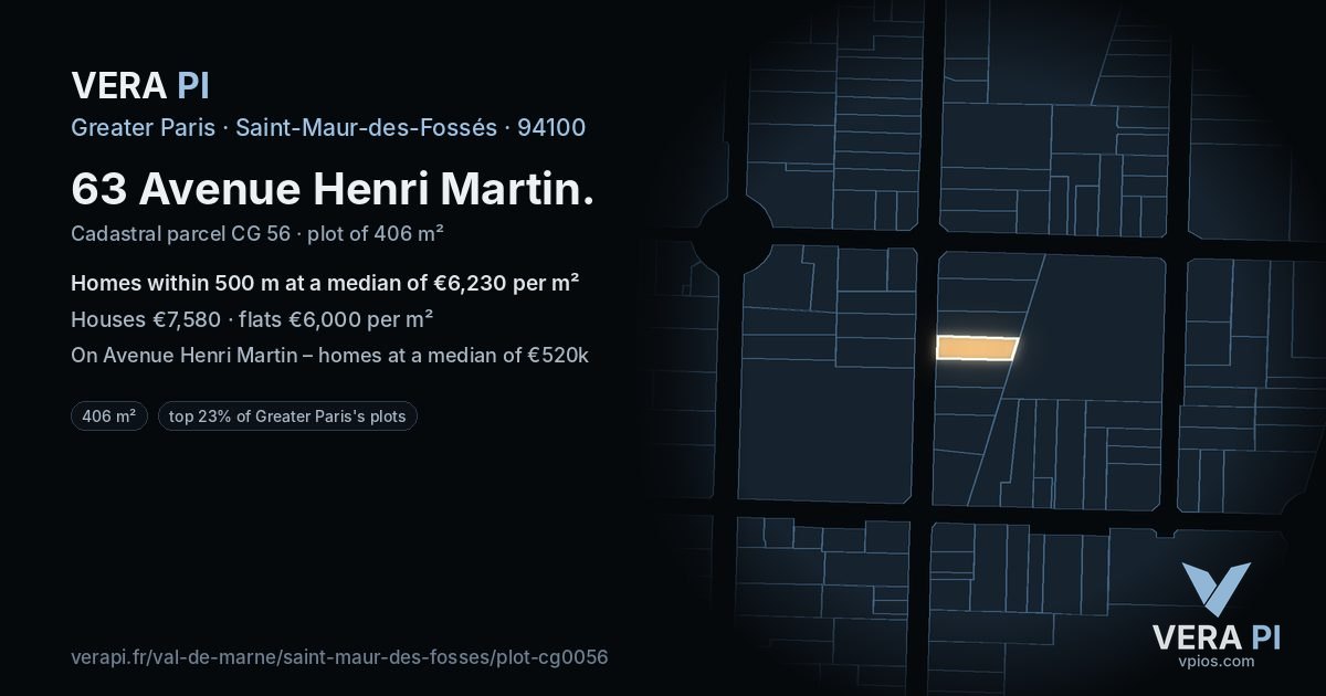 63 Avenue Henri Martin, Saint-Maur-des-Fossés at night – the plot lit, the parcels around coloured by the prices near them