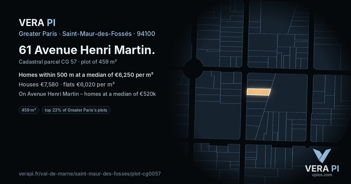 61 Avenue Henri Martin, Saint-Maur-des-Fossés at night – the plot lit, the parcels around coloured by the prices near them