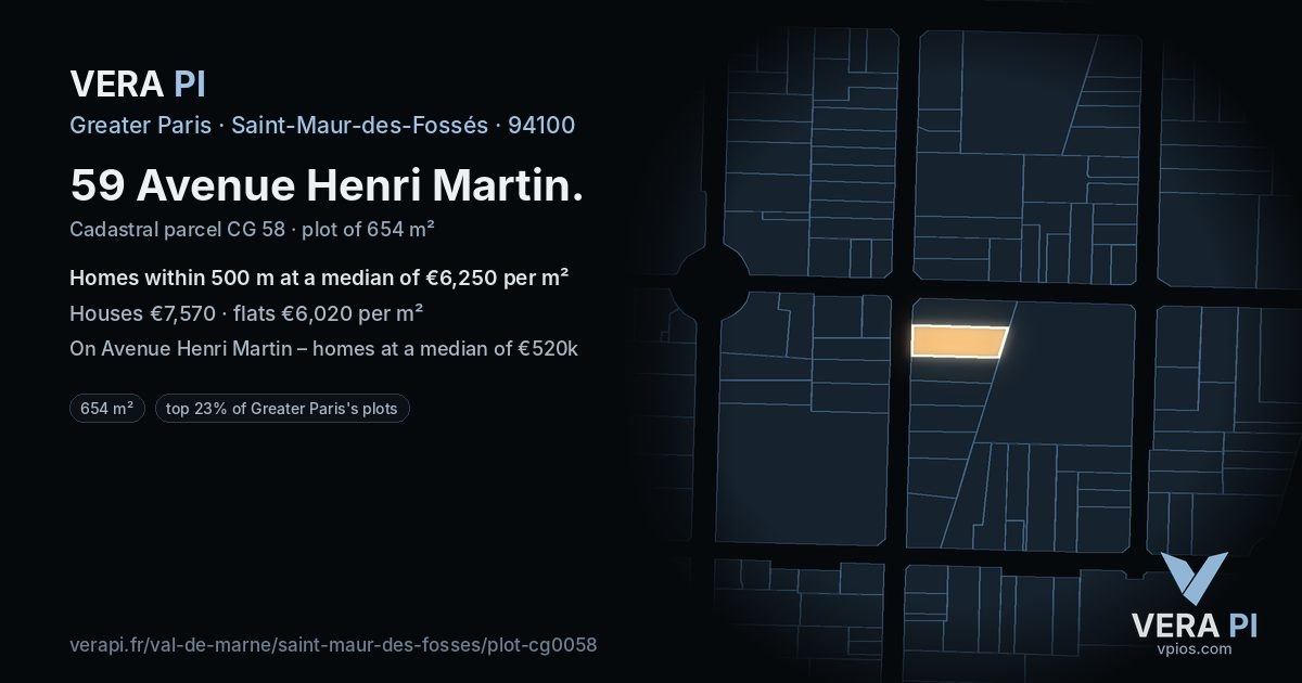 59 Avenue Henri Martin, Saint-Maur-des-Fossés at night – the plot lit, the parcels around coloured by the prices near them
