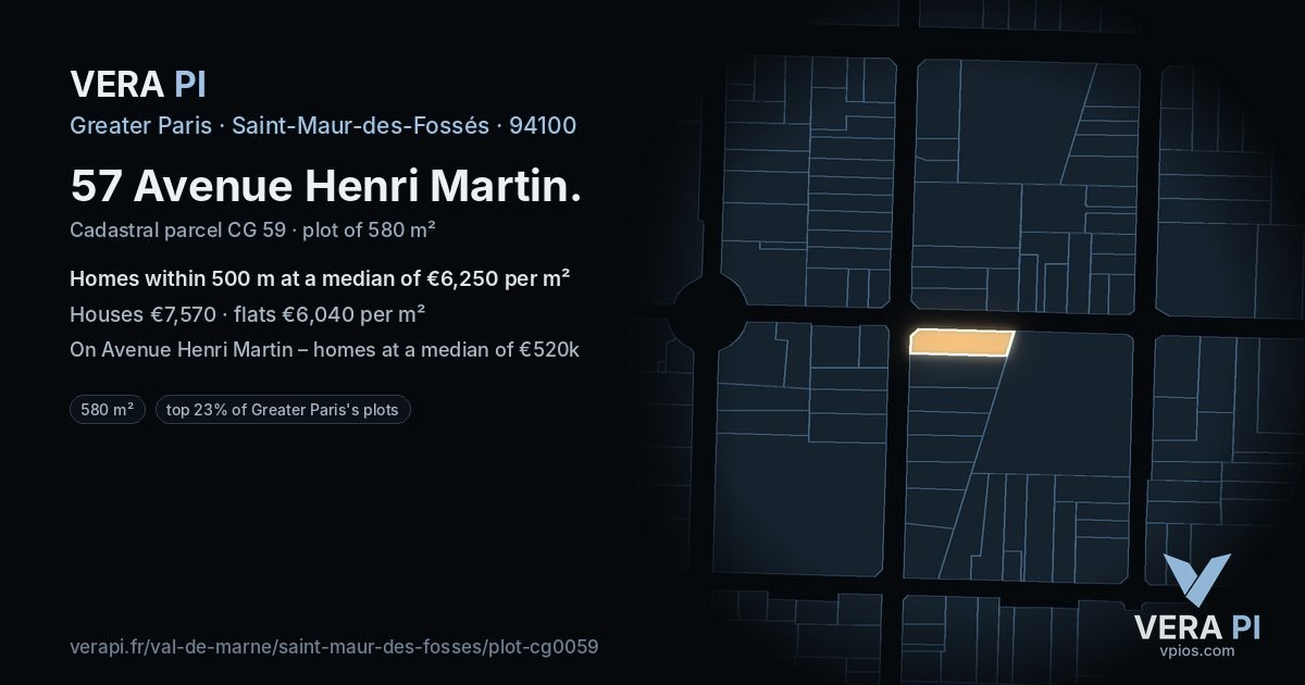 57 Avenue Henri Martin, Saint-Maur-des-Fossés at night – the plot lit, the parcels around coloured by the prices near them