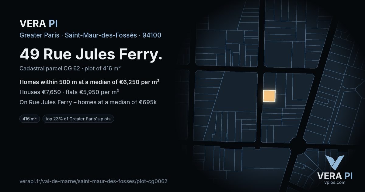 49 Rue Jules Ferry, Saint-Maur-des-Fossés at night – the plot lit, the parcels around coloured by the prices near them