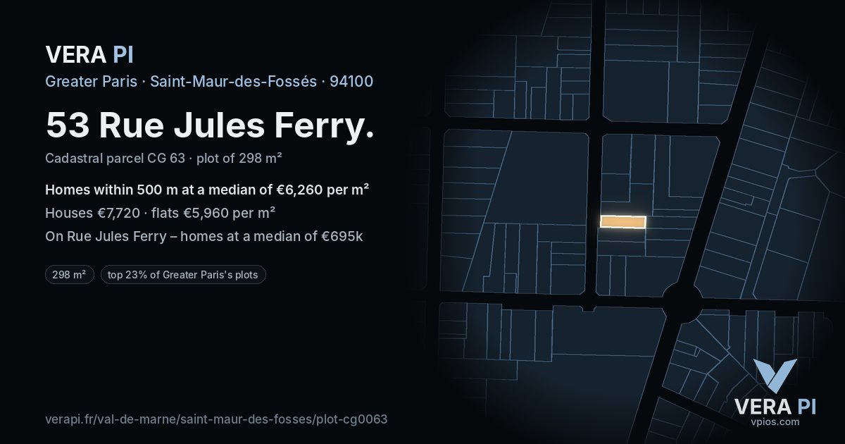 53 Rue Jules Ferry, Saint-Maur-des-Fossés at night – the plot lit, the parcels around coloured by the prices near them