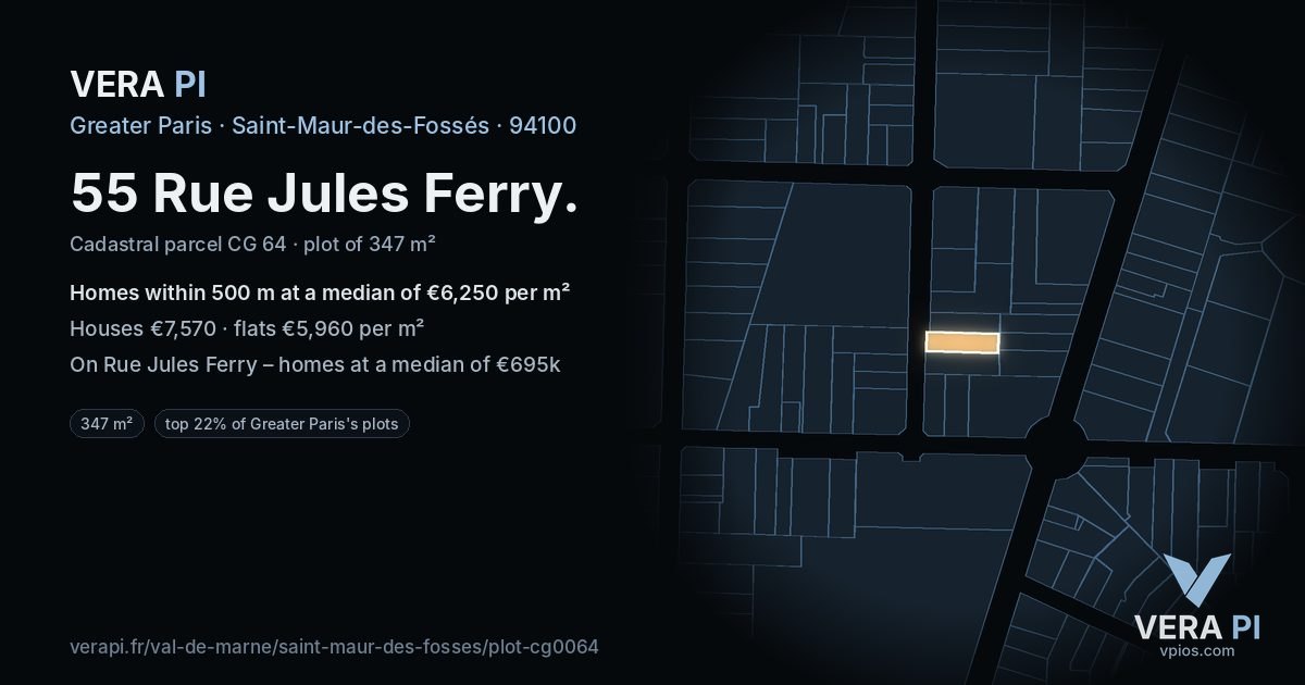 55 Rue Jules Ferry, Saint-Maur-des-Fossés at night – the plot lit, the parcels around coloured by the prices near them