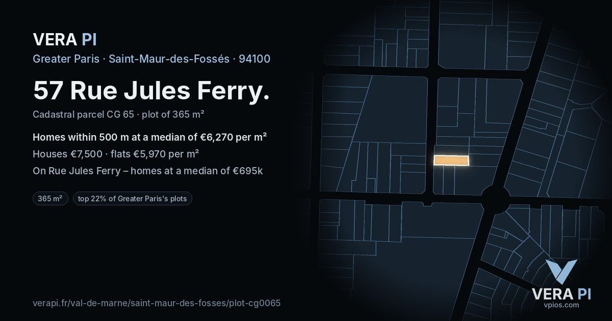 57 Rue Jules Ferry, Saint-Maur-des-Fossés at night – the plot lit, the parcels around coloured by the prices near them