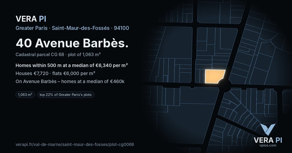 40 Avenue Barbès, Saint-Maur-des-Fossés at night – the plot lit, the parcels around coloured by the prices near them