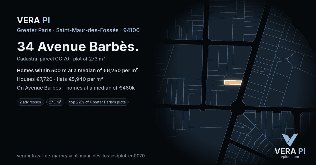 34 Avenue Barbès, Saint-Maur-des-Fossés at night – the plot lit, the parcels around coloured by the prices near them