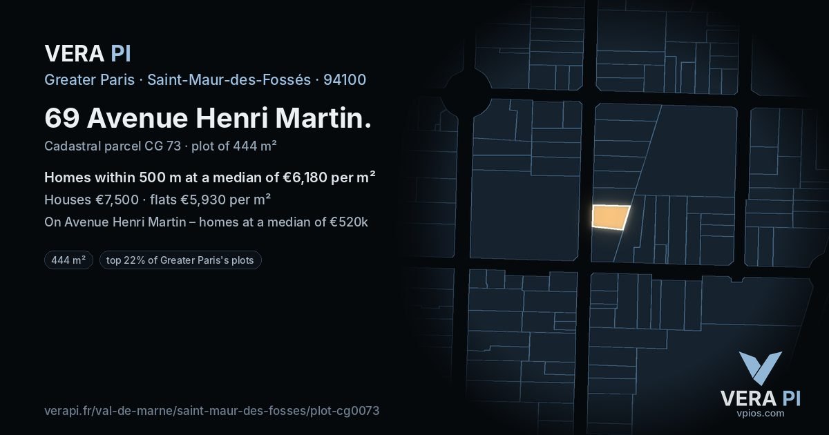 69 Avenue Henri Martin, Saint-Maur-des-Fossés at night – the plot lit, the parcels around coloured by the prices near them