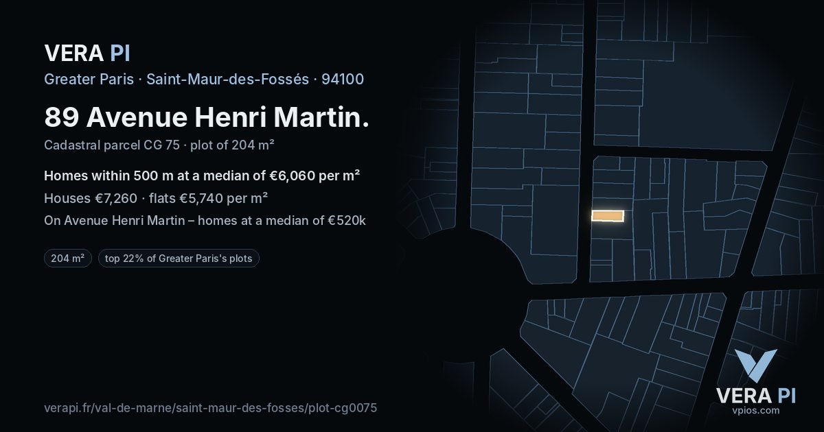 89 Avenue Henri Martin, Saint-Maur-des-Fossés at night – the plot lit, the parcels around coloured by the prices near them