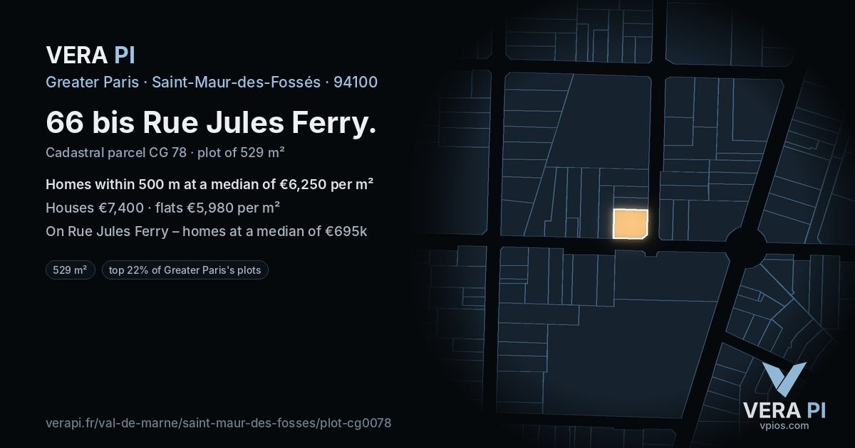 66 bis Rue Jules Ferry, Saint-Maur-des-Fossés at night – the plot lit, the parcels around coloured by the prices near them