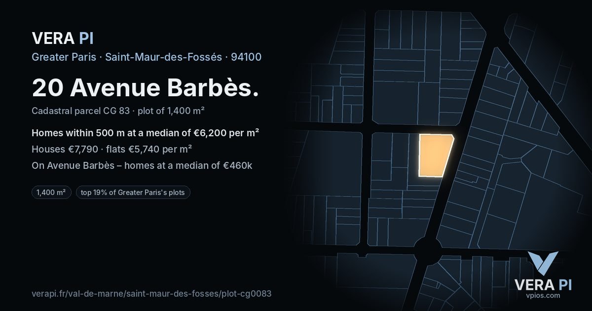 20 Avenue Barbès, Saint-Maur-des-Fossés at night – the plot lit, the parcels around coloured by the prices near them