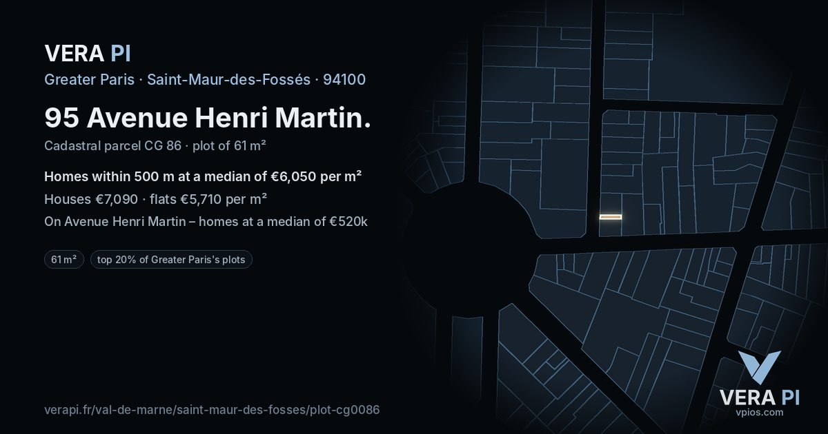 95 Avenue Henri Martin, Saint-Maur-des-Fossés at night – the plot lit, the parcels around coloured by the prices near them