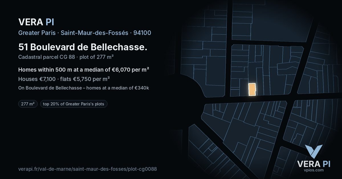 51 Boulevard de Bellechasse, Saint-Maur-des-Fossés at night – the plot lit, the parcels around coloured by the prices near them
