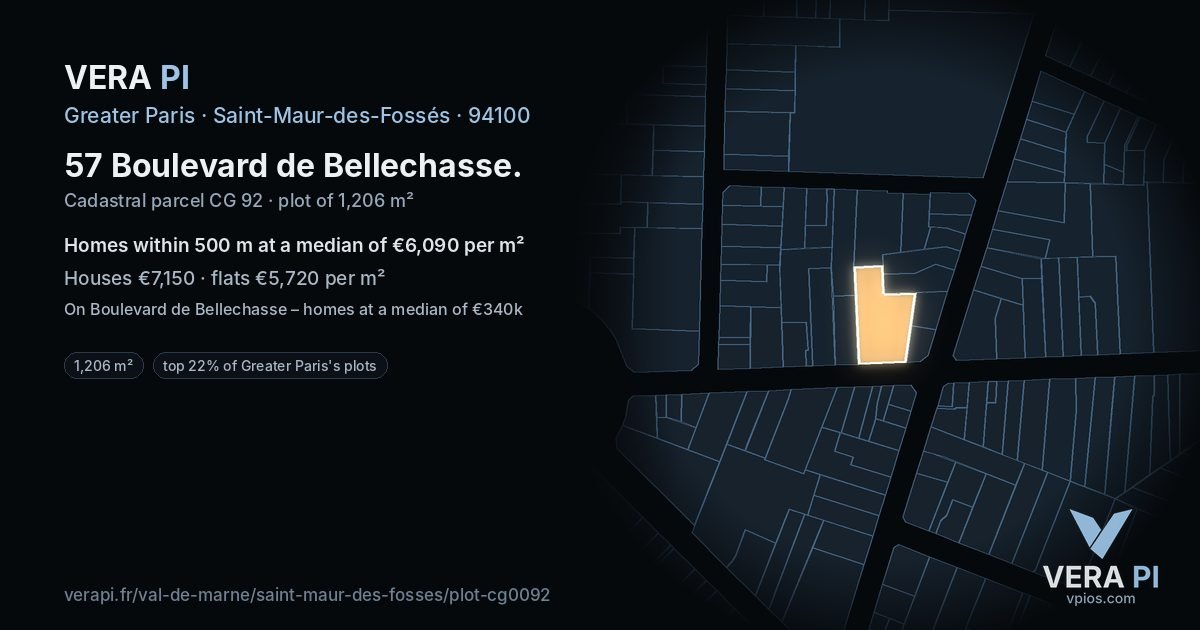 57 Boulevard de Bellechasse, Saint-Maur-des-Fossés at night – the plot lit, the parcels around coloured by the prices near them