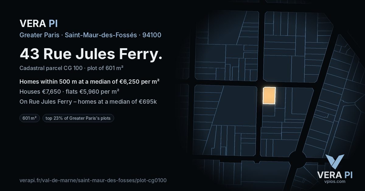 43 Rue Jules Ferry, Saint-Maur-des-Fossés at night – the plot lit, the parcels around coloured by the prices near them