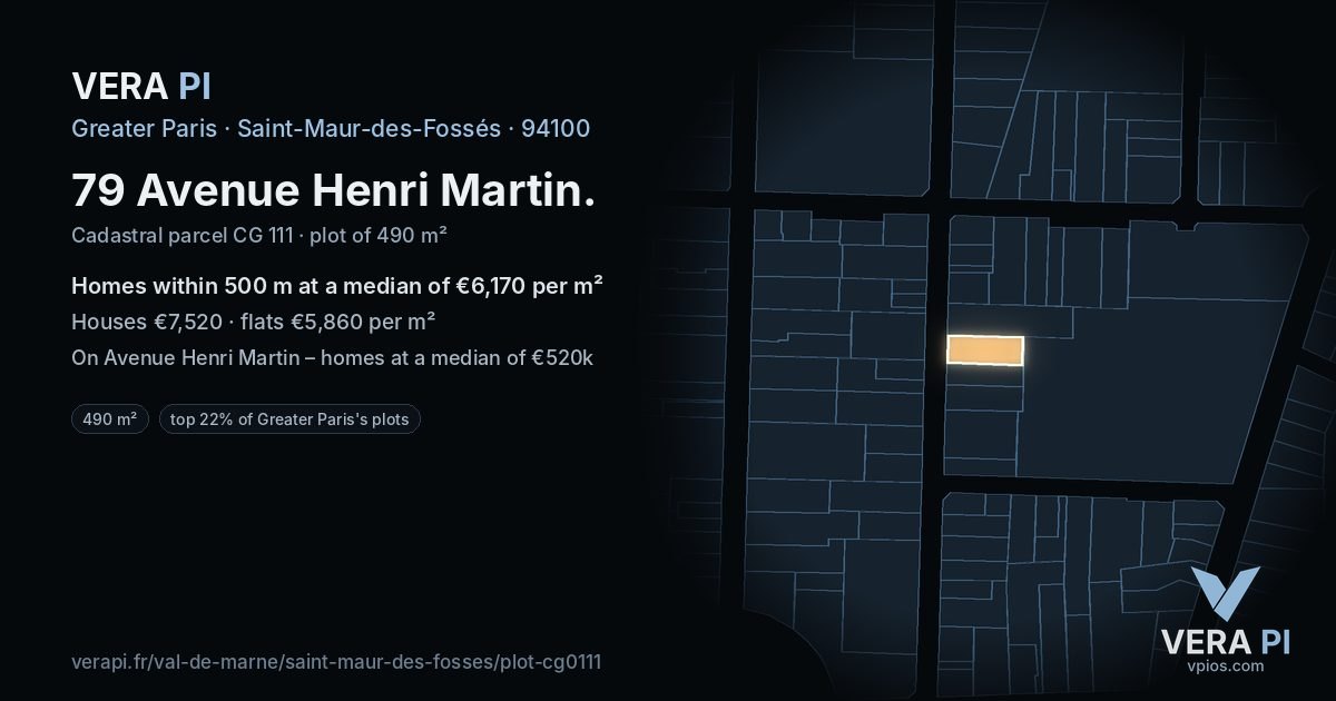 79 Avenue Henri Martin, Saint-Maur-des-Fossés at night – the plot lit, the parcels around coloured by the prices near them