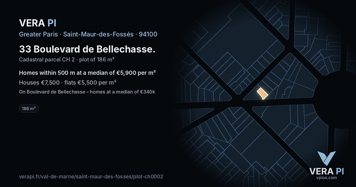 33 Boulevard de Bellechasse, Saint-Maur-des-Fossés at night – the plot lit, the parcels around coloured by the prices near them