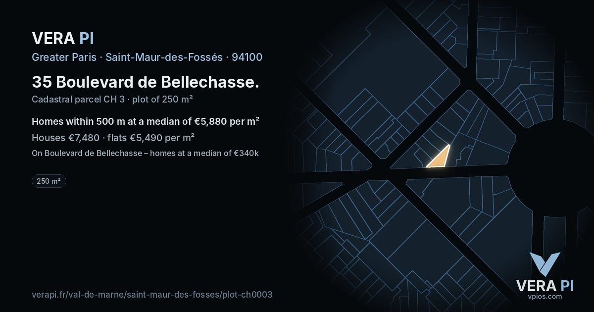 35 Boulevard de Bellechasse, Saint-Maur-des-Fossés at night – the plot lit, the parcels around coloured by the prices near them